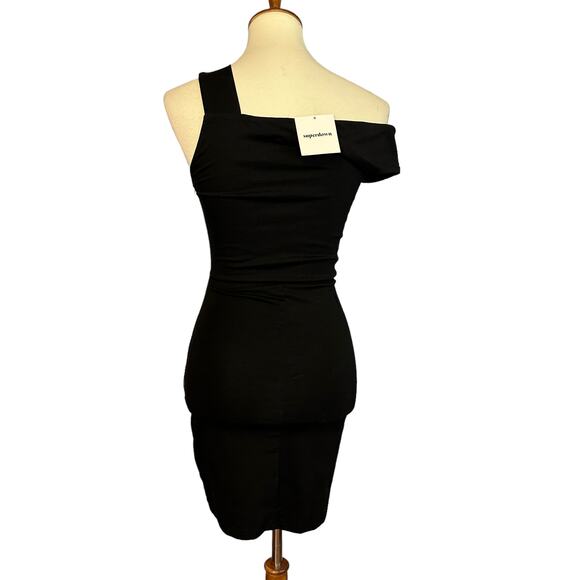 Superdown Asymmetrical Mini Dress Black SMALL Bodycon Off Shoulder Revolve $72 - Picture 5 of 9